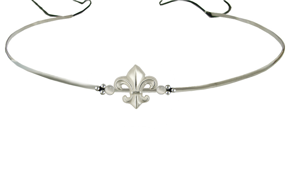 Sterling Silver Renaissance Style Fleur de Lis Headpiece Circlet Tiara With White Moonstone